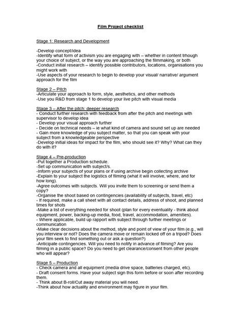 Image result for Production Checklist for Films