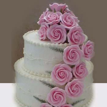 Flowing Pink Flowers Cake WC14 Cream Fondant, - Just Bake