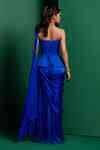 Buy Blue Modal, Satin Asymmetric Mermaid Pre-draped Saree With ...