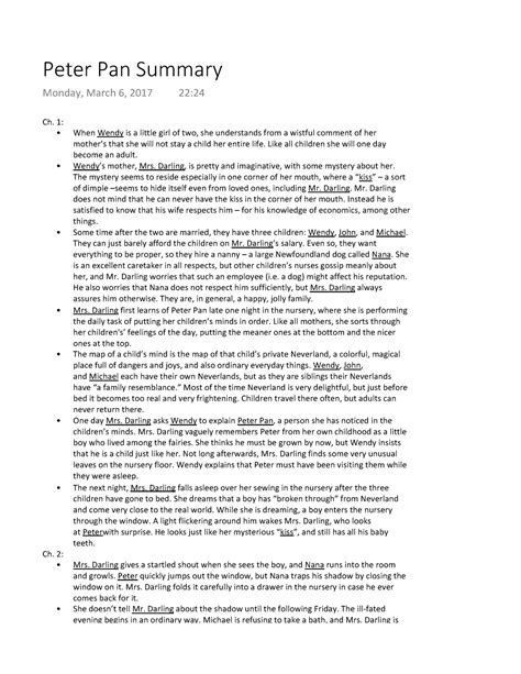 Peter Pan Summary - ENGL 2000: Texts and Contexts - The Obvious Child ...