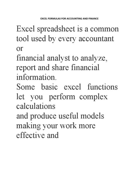 Excel Financial Formulas List 的图像结果