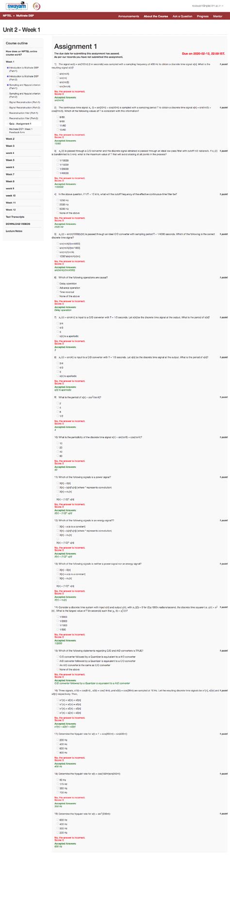 Noc20 ee21 assigment 1 - nptel assignment - m.tech - Studocu