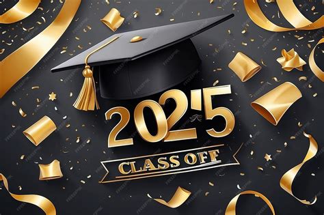 Class of 2025 background with graduation hat confetti golden ribbon and ...