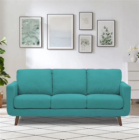 Adorn India Wood Damian 3 Seater Sofa (Aqua Blue), 3-Person Sofa ...