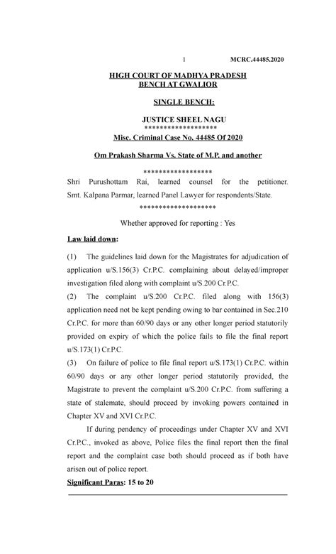 Guidelines for Magistrates 156 - HIGH COURT OF MADHYA PRADESH BENCH AT ...