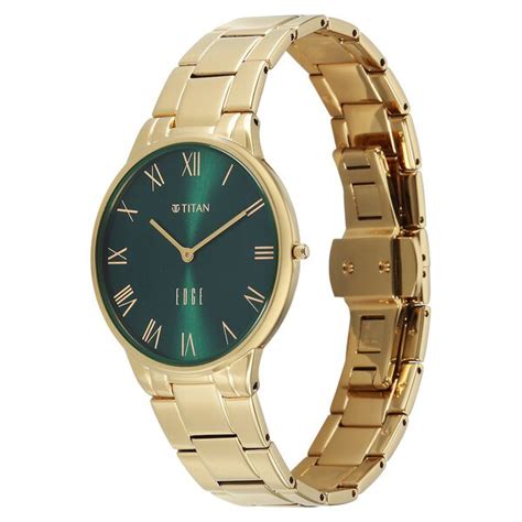 Buy Online Titan Edge Gleam Quartz Analog Green Dial Golden Stainless ...
