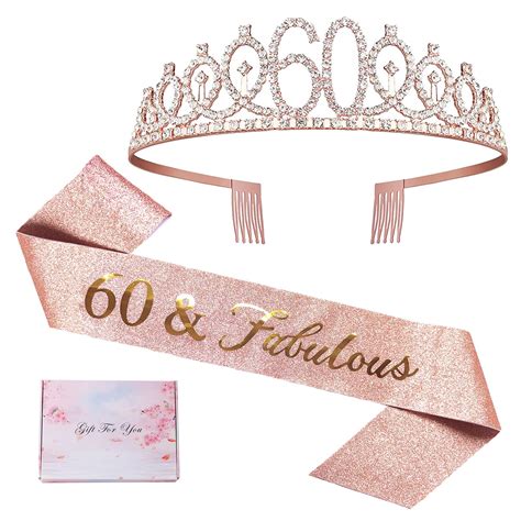 Buy 60th Birthday Sash and Tiara for Women, 60th Birthday Gifts for ...