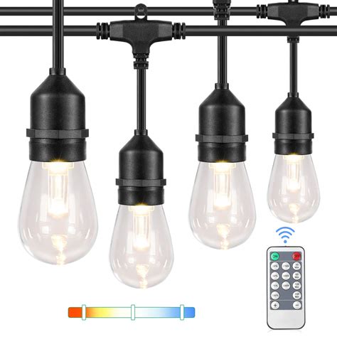 3 Color Dimmable LED Outdoor String Lights with Remotes, 48FT ...