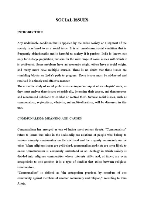 Social Issues - SOC101 Lecture Notes on Communalism, Regionalism ...