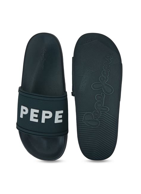 Men Green Slides With Arch Fit Footbed & Bold 3d Branding | Pepe Jeans ...