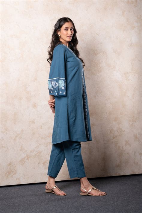 Teal Blue Embroidered Kurta Set – Cult91