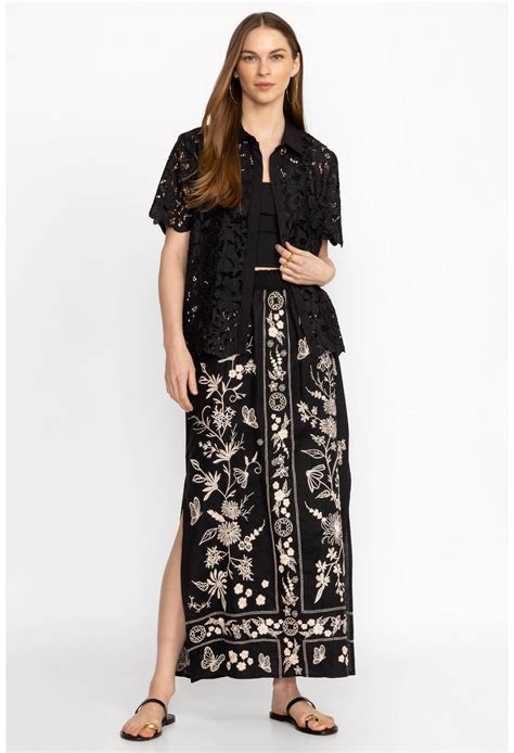 Buy DOMINGO HIGH SLIT LINEN SKIRT | Johnny Was