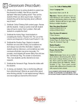 Image result for Critical Thinking Lesson