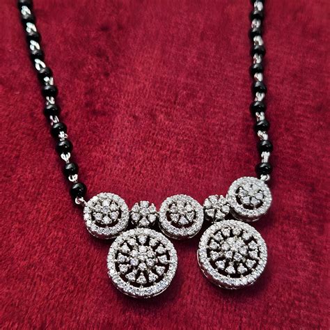 The Velvet Box Silver Mangalsutra with Black Beads and Pendant | The ...