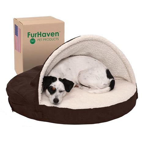Furhaven Pet Dog Bed | Orthopedic Round Faux Sheepskin Snuggery Burrow ...