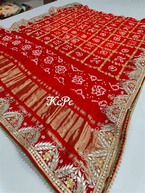 Pure Gaji Silk Bandhani Ghatchola Pila Chunri Dupatta in hand gotapatt ...