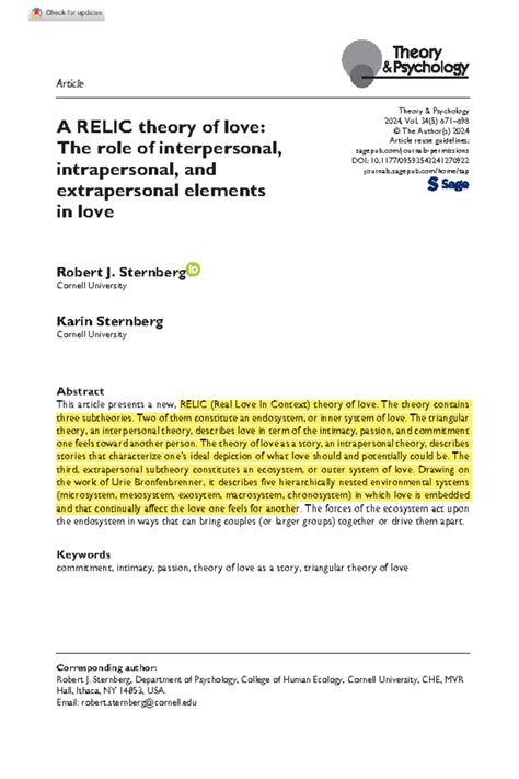 RELIC Theory of Love: Interpersonal, Intrapersonal, & Extrapersonal ...