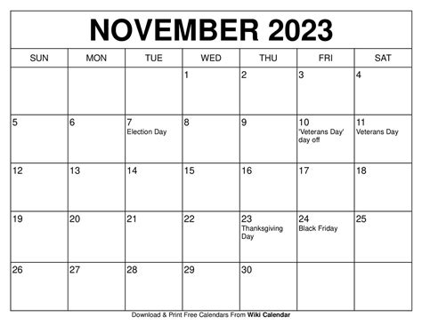 Printable November 2023 Calendar - 2026 Printable Calendar Free Templates