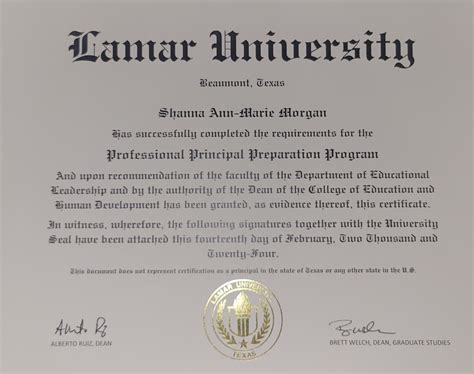 Lamar University Diploma Franklin Pierce Premier Clifford Coles Hall