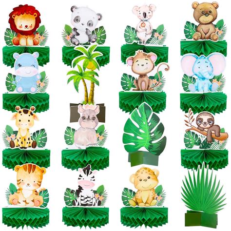 13 Pieces Jungle Animals Honeycomb Centerpieces Safari Centerpieces for ...