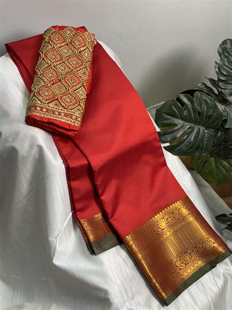Red Soft Silk Saree with Work Blouse Combo – Manya Clothing