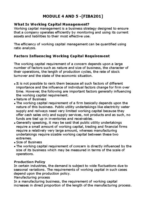 Working Capital & Inventory Management Concepts - [FIBA201] - Studocu