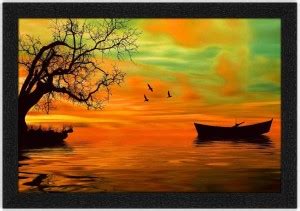 Art Amori Sunset View Of Lake Tree Painting with Synthetic Frame ...