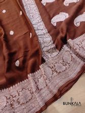 Shop Brown Silver Zari Buti Banarasi Pure Khaddi Chiffon Saree – BUNKALA
