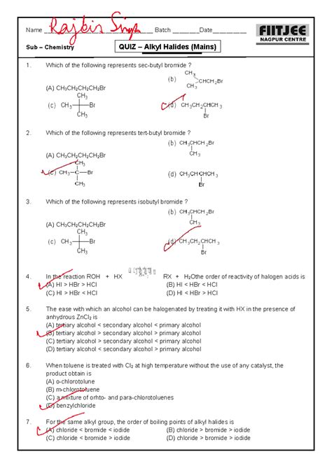 QUIZ - Alkyl Halides - Assignment - Name ...