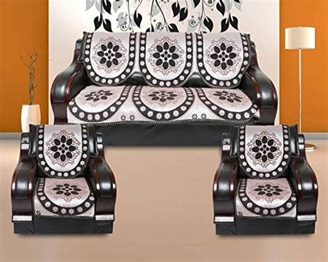 Nendle Luxurious Cotton Abstract Design 5 Seater Sofa Cover Set- 6 ...