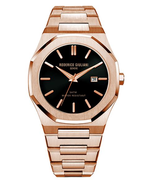 RODERICO GIULIANI ANALOG BLACK DIAL ROSE-GOLD CASE ROSE-GOLD STEEL BRA