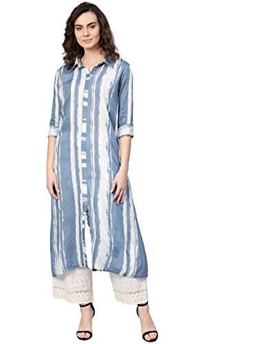 Buy La Firangi Women Blue & White Striped A-Line Kurta (STYLE1472-M) at ...