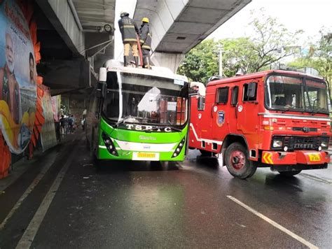 TSRTC electric airport bus catches fire, passengers escape