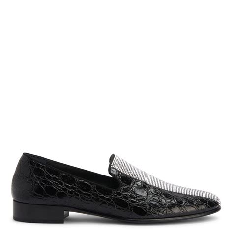 Croco Textured Handmade Design Leather Fashion Black Loafer