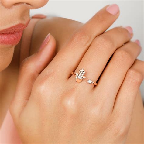14KT Rose Gold Eye of Protection and Hamsa Hand Signet Diamond Ring