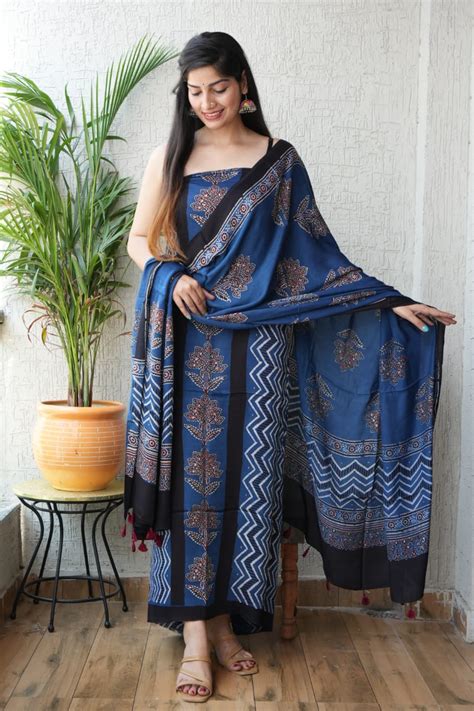 Ajrakh Modal Handblock Dress Material Wholesale | Fabtexs