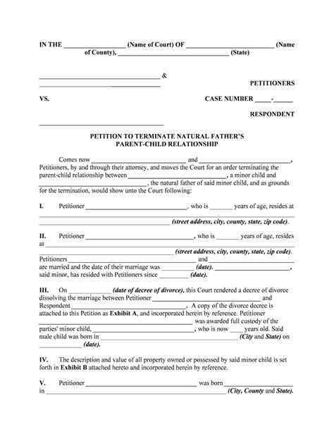 Petition to Terminate Natural Faformrs Parent-Child Relationship - Fill ...