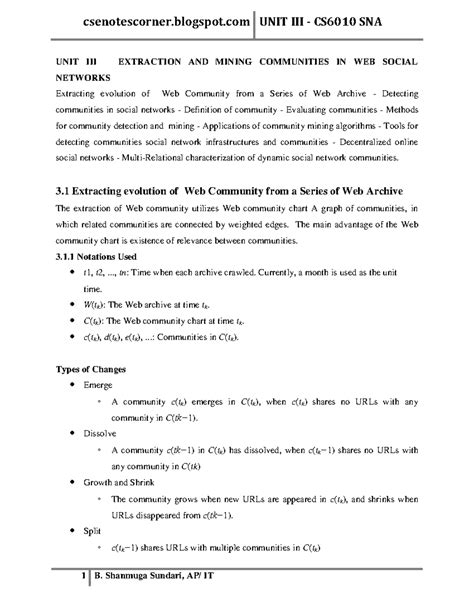 UNIT CS6010 SNA Community Detection and Mining in Social Networks - Studocu