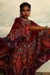 Buy Red Silk Embroidery, Mirrors Farah Gullista Print And Draped ...