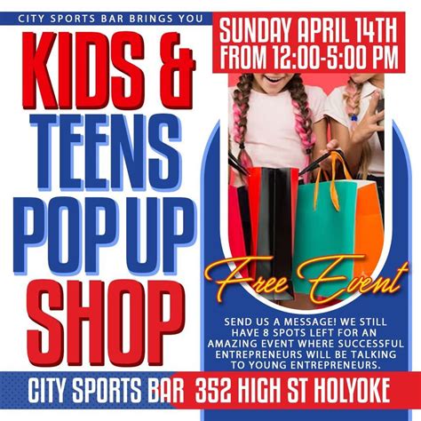 KIDS & TEENS POP UP SHOP , City Sports Bar & Lounge, Holyoke, 14 April ...