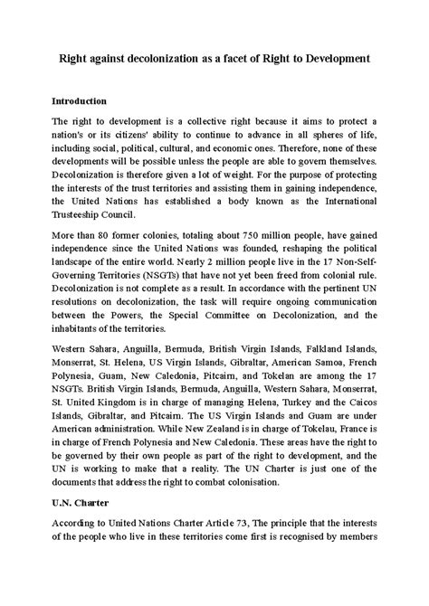 Right against decolonization as a facet of Right to Development - Right ...