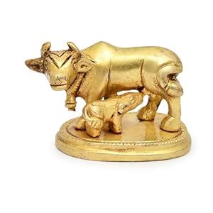 Buy AargKraft™ Brass Golden Kamdhenu Cow with Calf, Vastu Gau MATA Idol ...