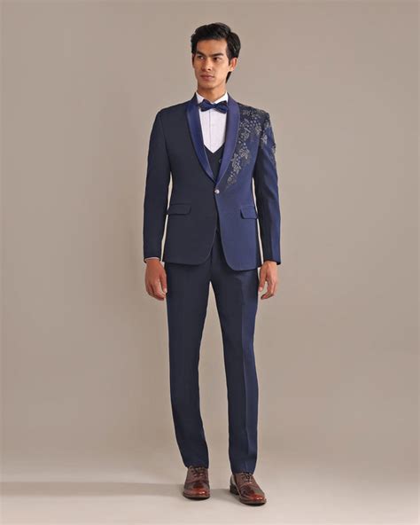 Royal Blue Floral Hand Embroidered Tuxedo