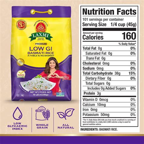 Laxmi Indian Diabetic Low GI Basmati Rice - 10 Lb (4.5 Kg) #61767 ...