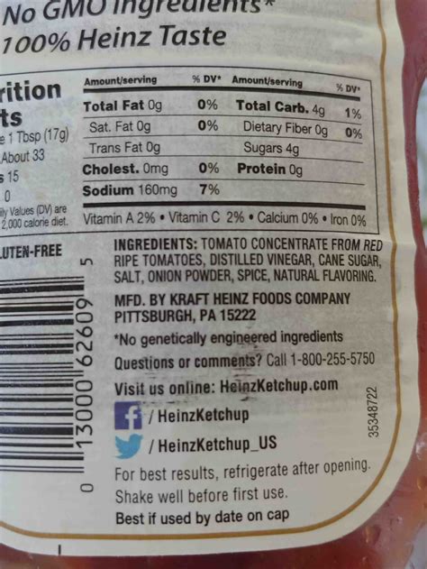 Heinz Tomato Ketchup Ingredients