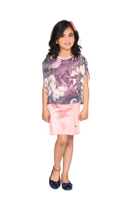 kids girls short sleeve blue printed crepe modern chinese mandarin ...