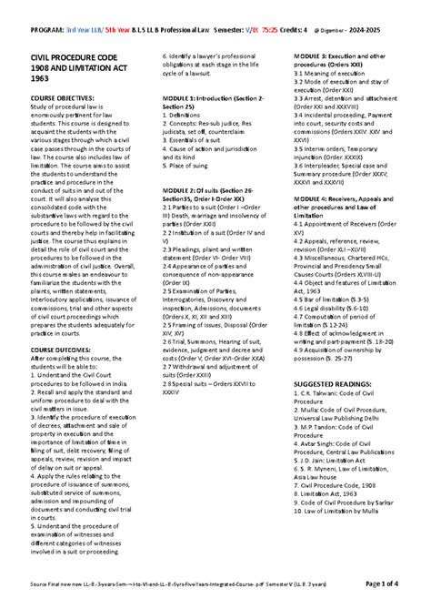 Semester V - modules- @Digamber - 2024-2025 - CIVIL PROCEDURE CODE 1908 ...