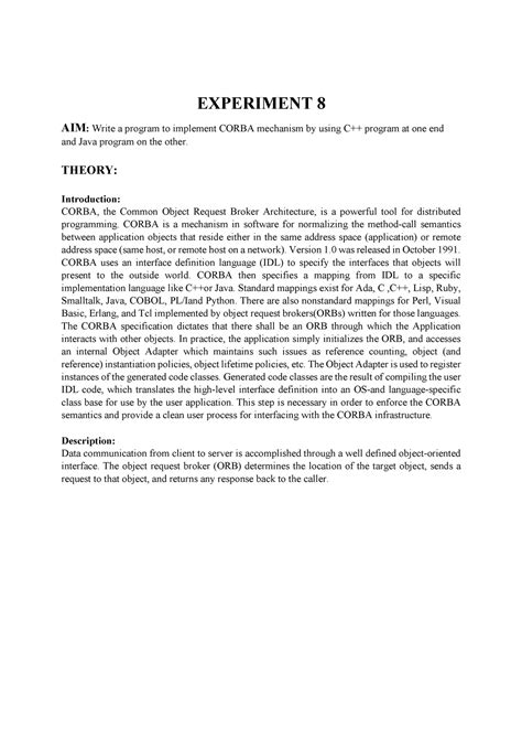Write a program to implement CORBA mechanism by using C++ program at ...