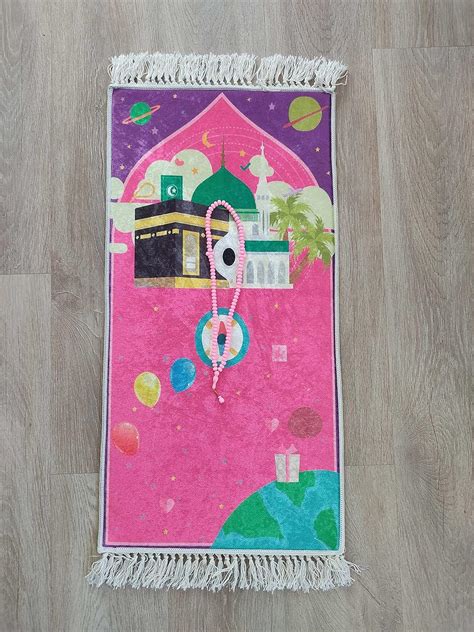 Buy ESTELA Pink Kids Prayer Rug Gift for Muslim Girls Kaaba Pattern ...