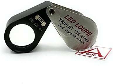 Aone Premium Jewellers Eye Loupe 21mm 15x Dual LED Lamp & UV Light Lens ...
